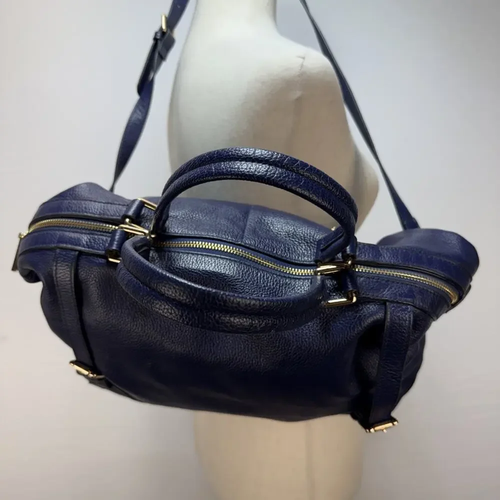Ora Delphine Adele Satchel Bag Crossbody‎ Purse Royal Blue Pebbled Leather